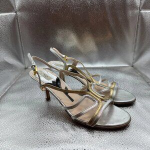 Size EU 35.5 Prada Platinum Gold Womens Leather Strappy Stiletto Heel Sandals